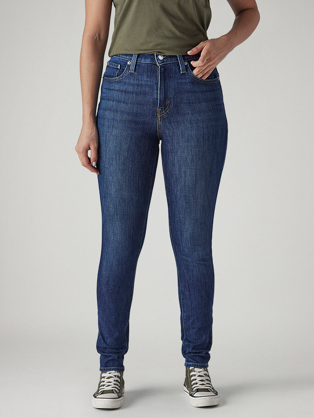 Women's 721 Blue Skinny Fit High Rise Jeans - Front View
