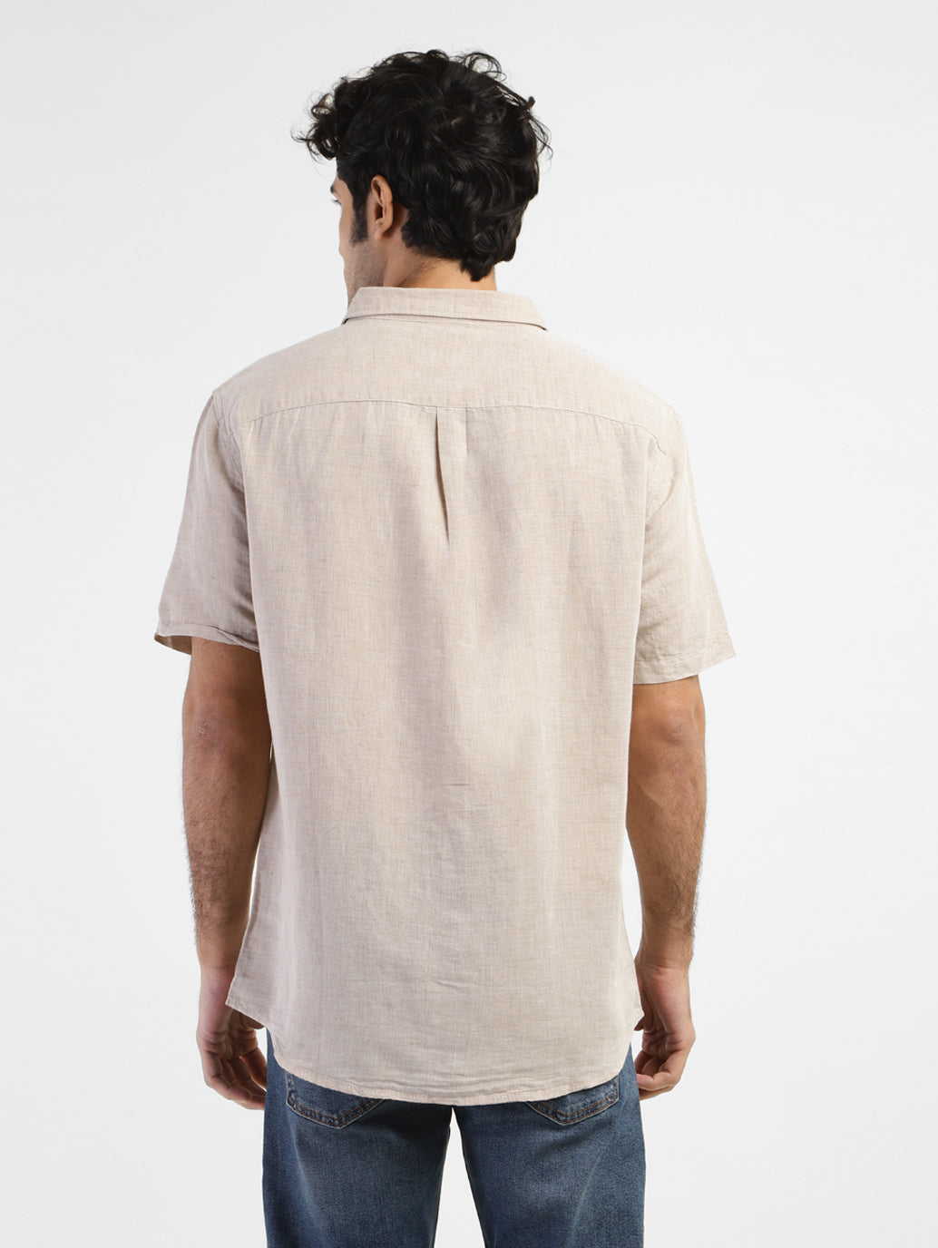 Men's Solid Regular Fit Linen Shirt - dfba2b89-b35a-4b5a-ae34-f082b477dd17 View