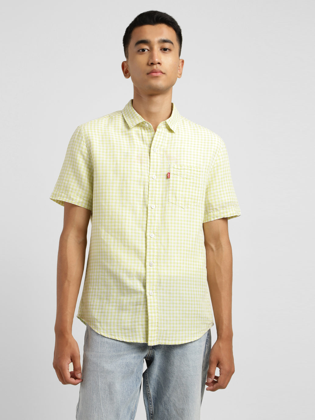 Men's Checkered Spread Collar Linen Shirt Green - 734b125e-edd6-4489-9a4e-16c485b4f77c View