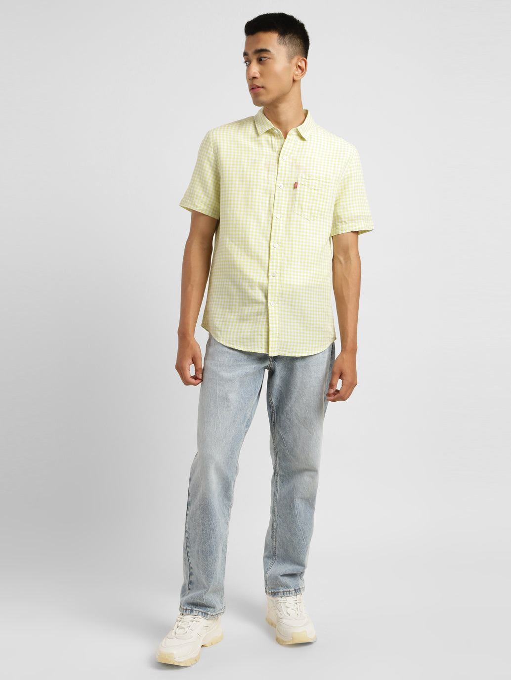 Men's Checkered Spread Collar Linen Shirt Green - 72442498-6869-4bb8-9b71-0e85c989a522 View