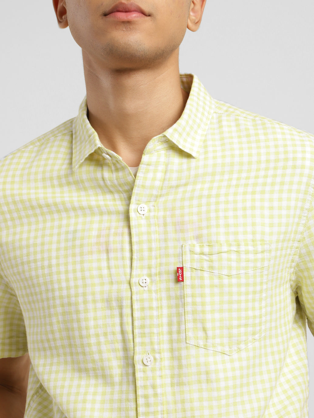 Men's Checkered Spread Collar Linen Shirt Green - 7a1c2488-6fde-4a88-ba73-5a9c4a33a7da View