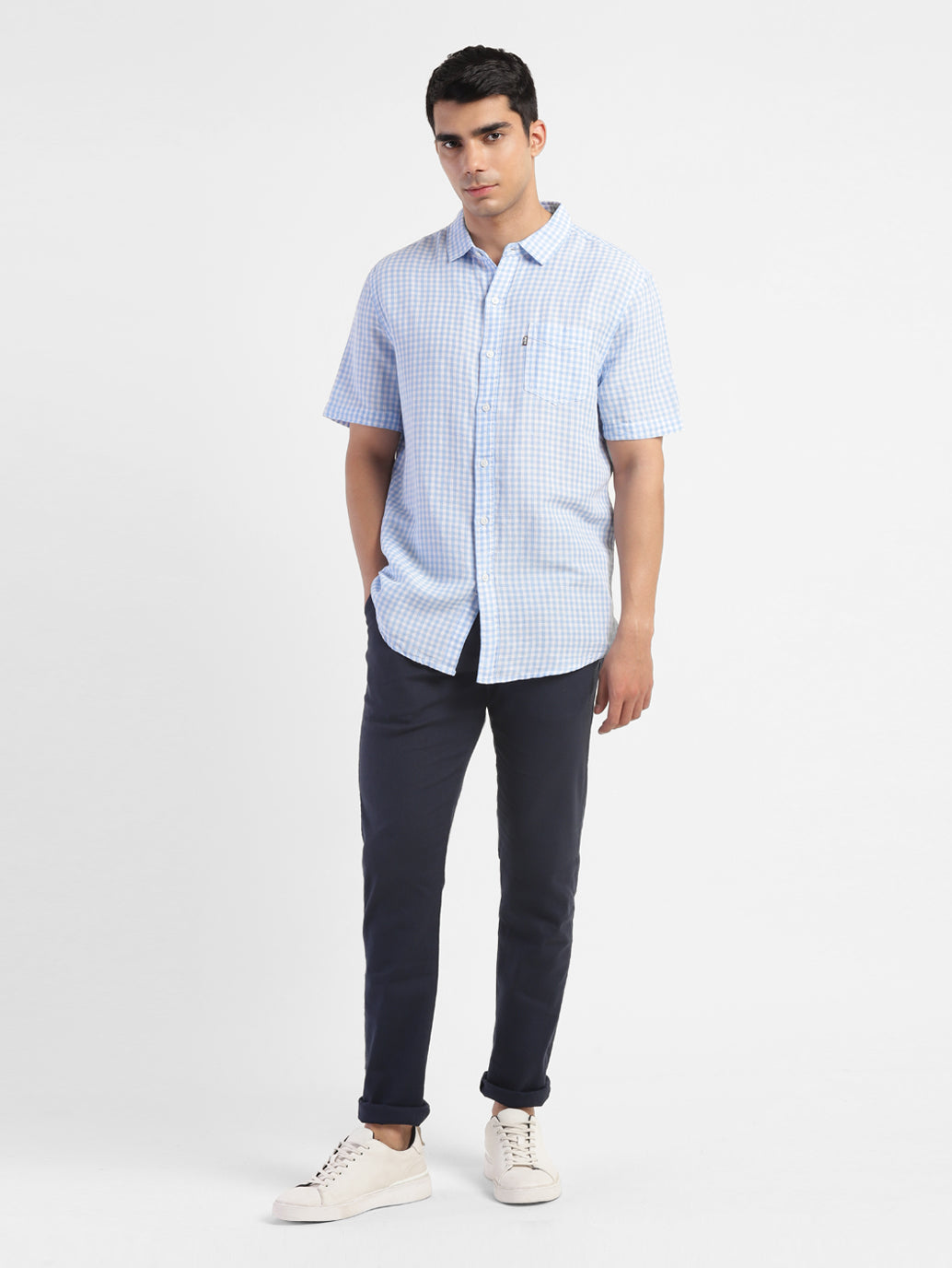 Men's Checkered Spread Collar Linen Shirt