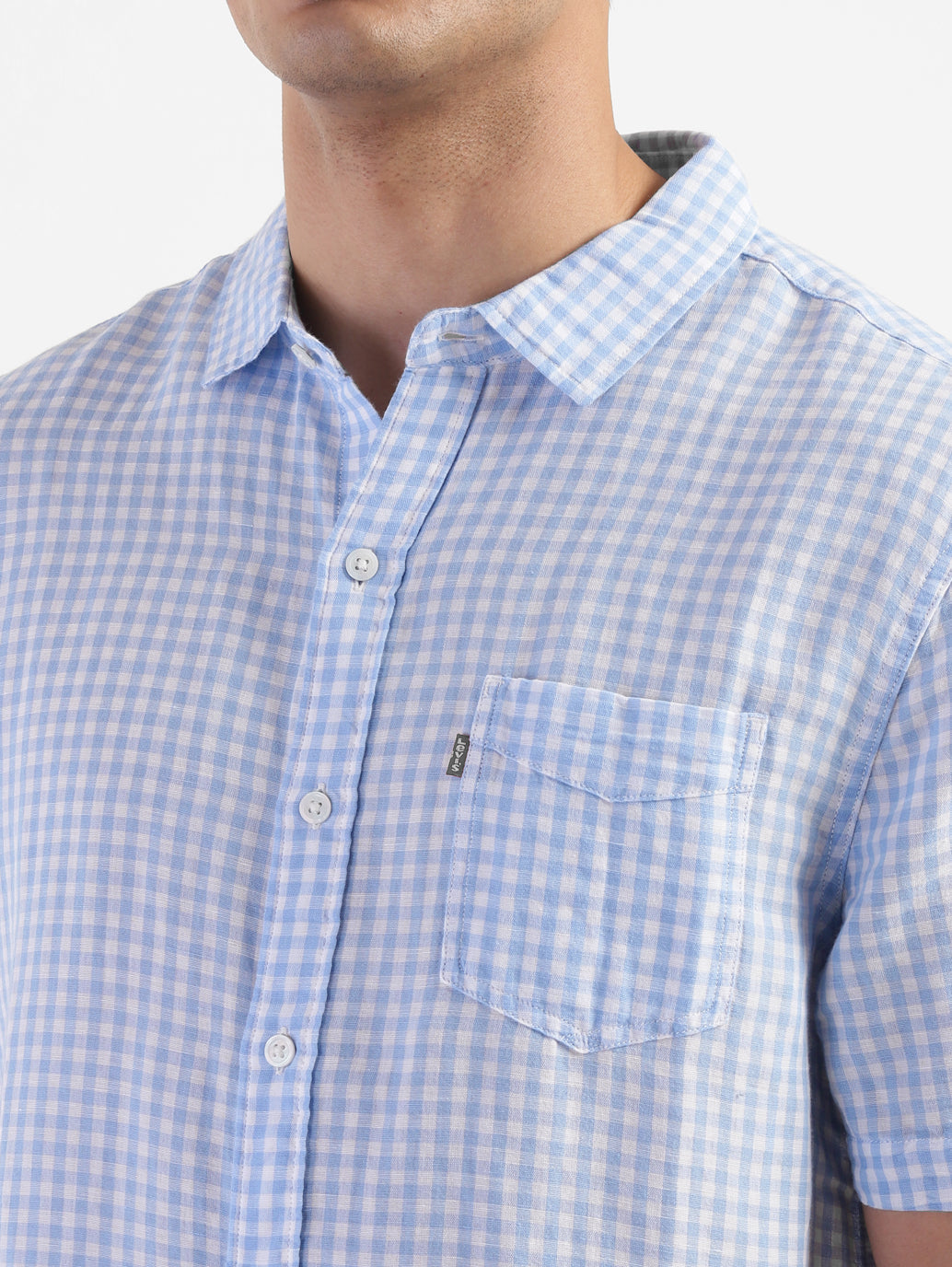 Men's Checkered Spread Collar Linen Shirt - d61331ac-6868-437d-a348-8df782568946 View