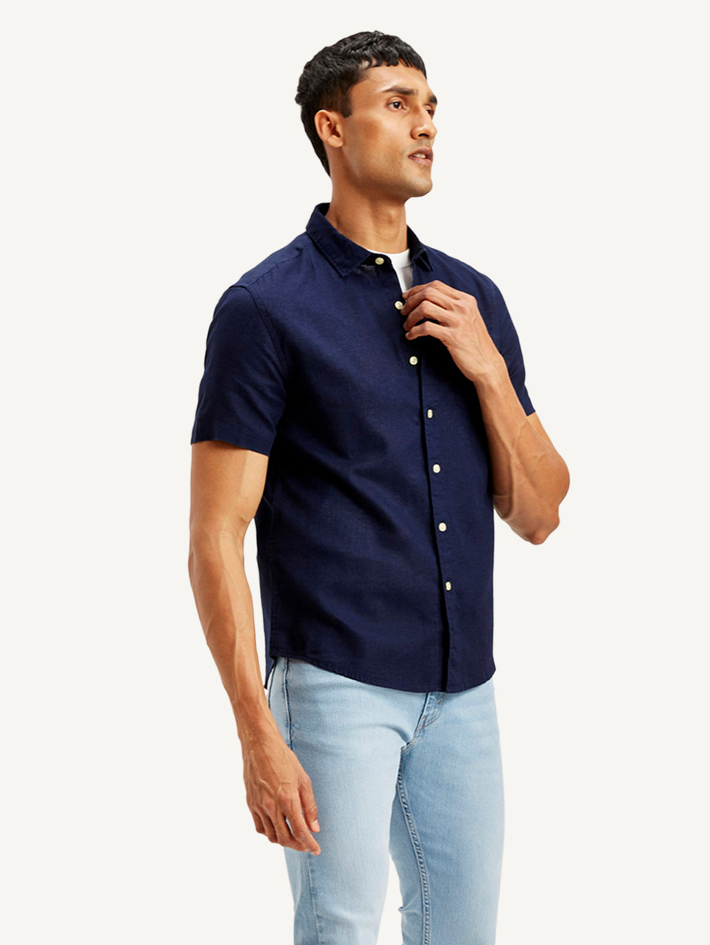 Men's Solid Slim Fit Linen Shirt - Side View