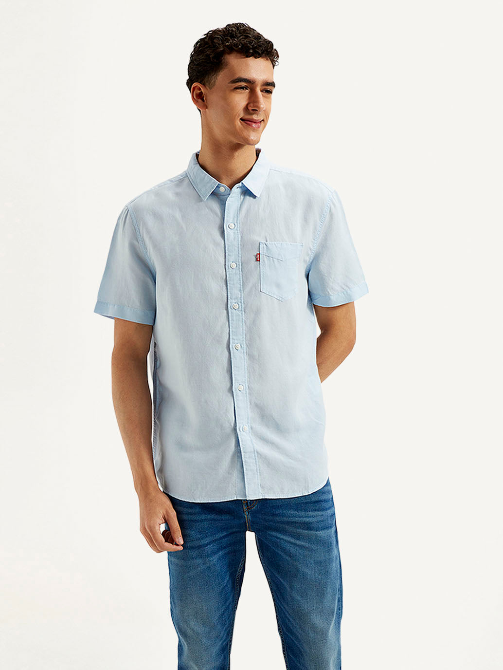 Men's Solid Slim Fit Linen Shirt - Front View