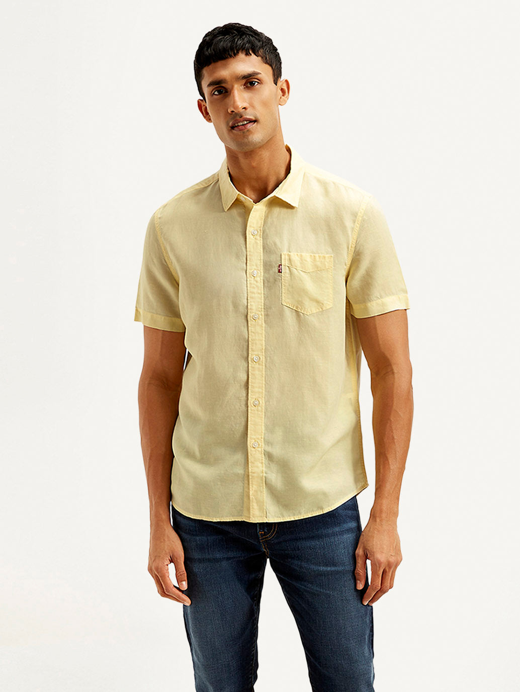 Men's Solid Slim Fit Linen Shirt - Front View