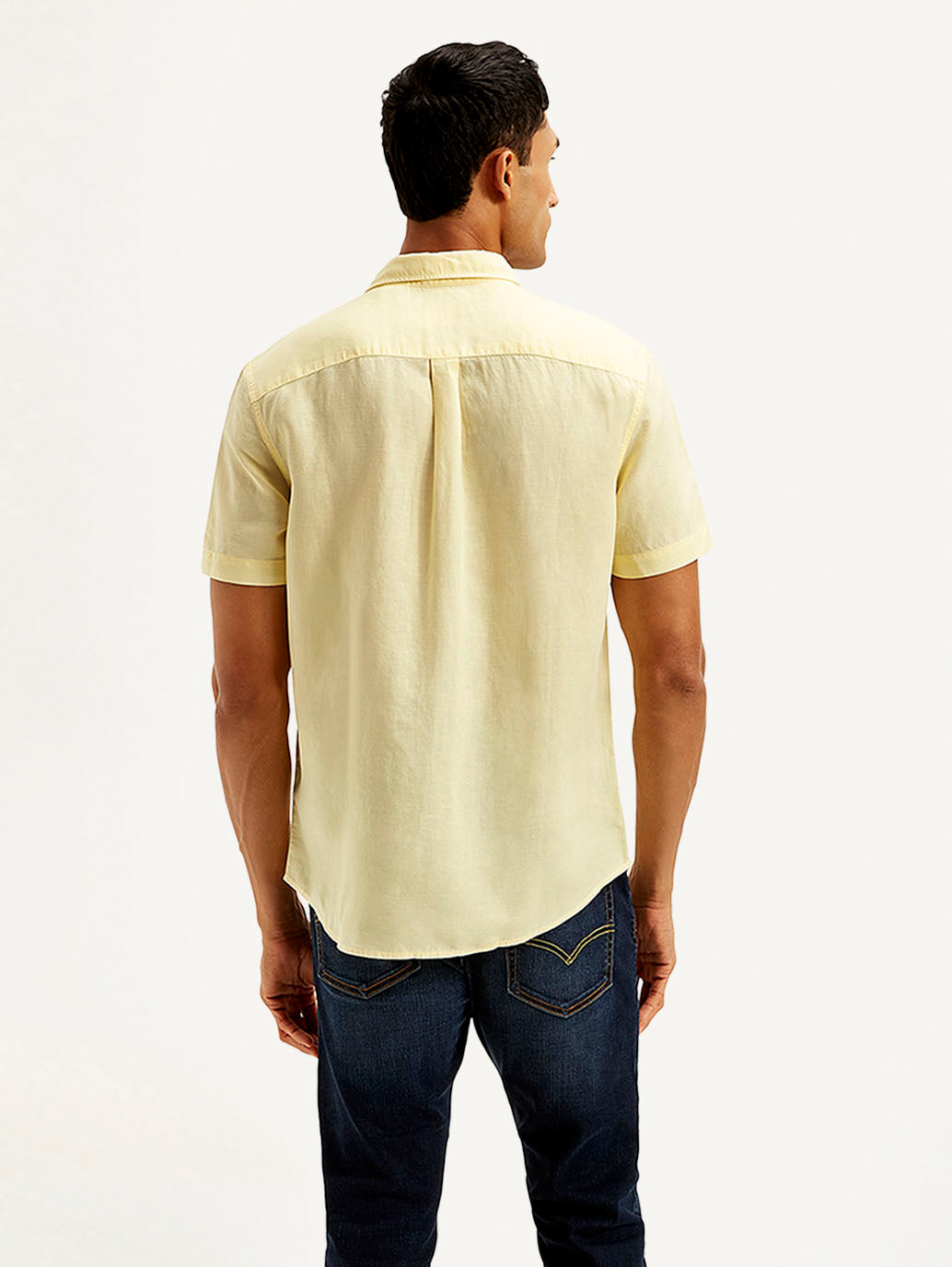 Men's Solid Slim Fit Linen Shirt - Back View
