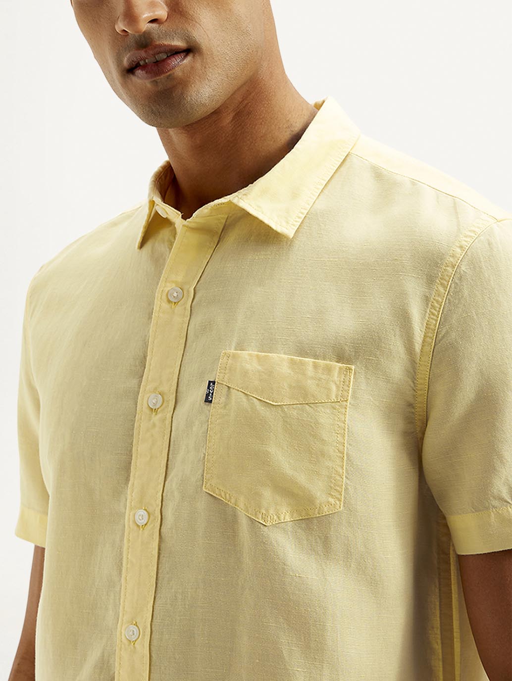 Men's Solid Slim Fit Linen Shirt - Detail View