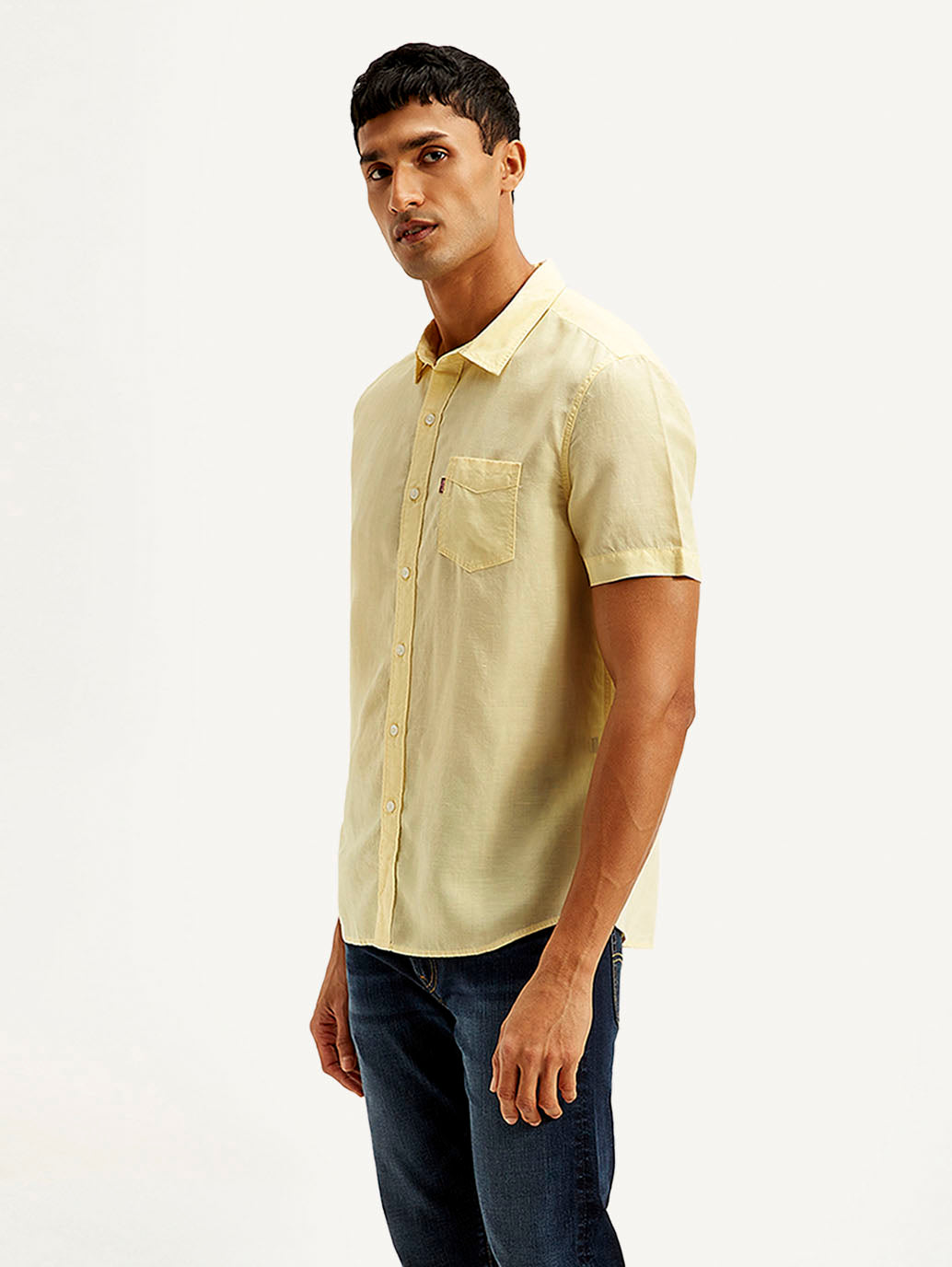 Men's Solid Slim Fit Linen Shirt - Side View
