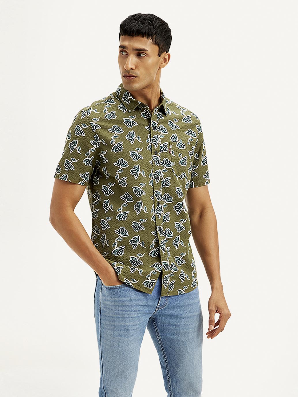 Men's Floral Slim Fit Shirt - Side View