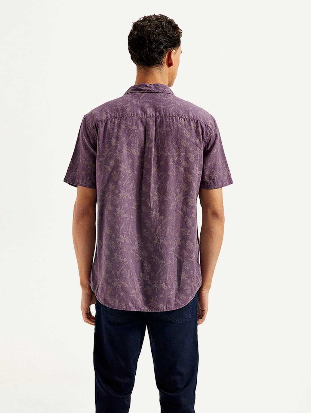 Men's Floral Slim Fit Linen Shirt - Back View