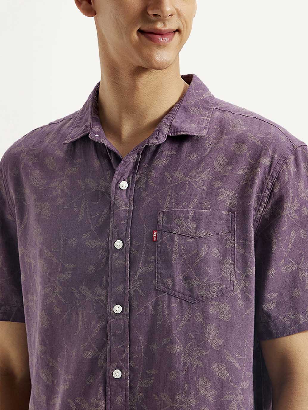 Men's Floral Slim Fit Linen Shirt - Detail View