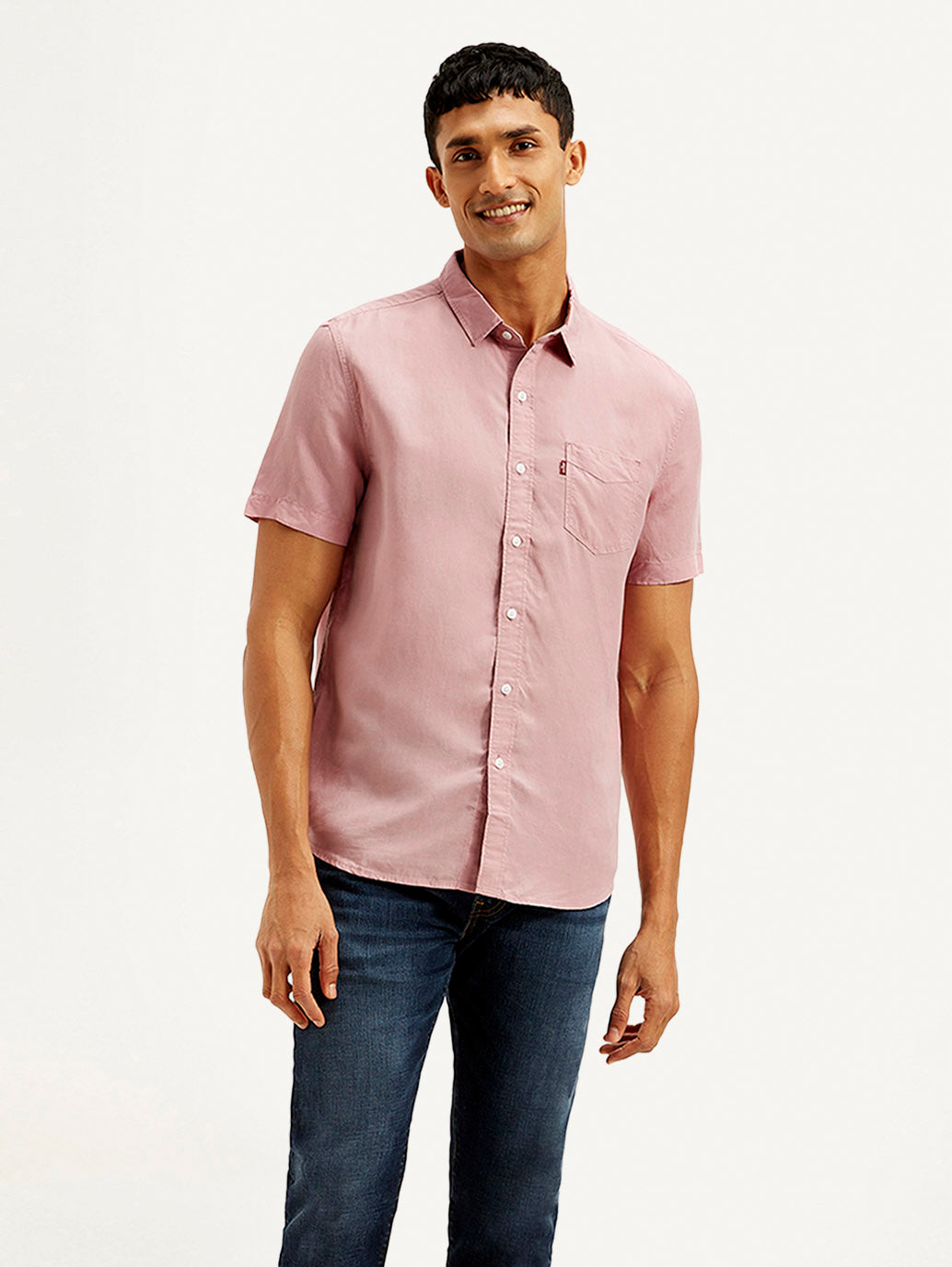 Men's Solid Slim Fit Linen Shirt - Front View