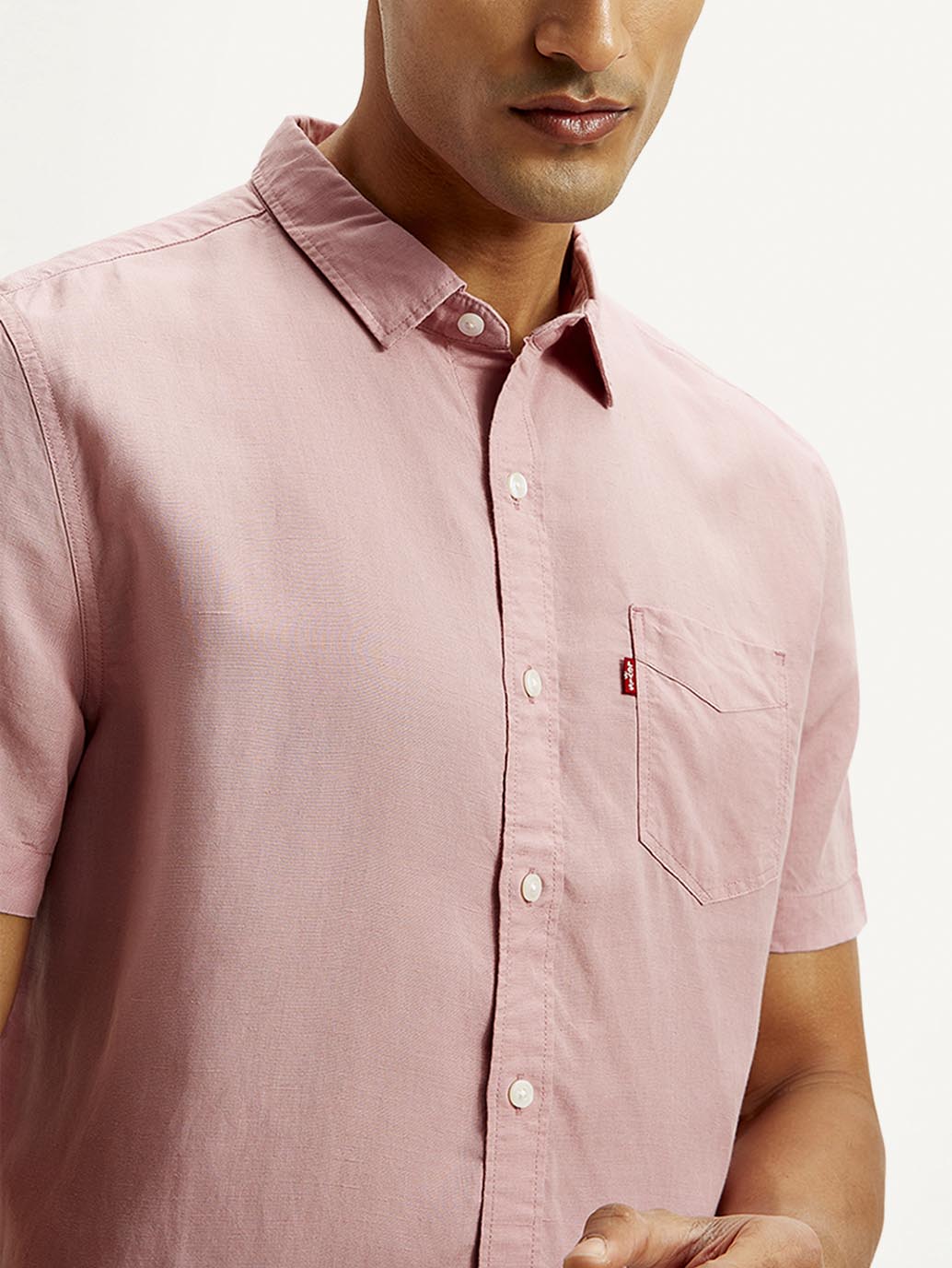 Men's Solid Slim Fit Linen Shirt - Detail View