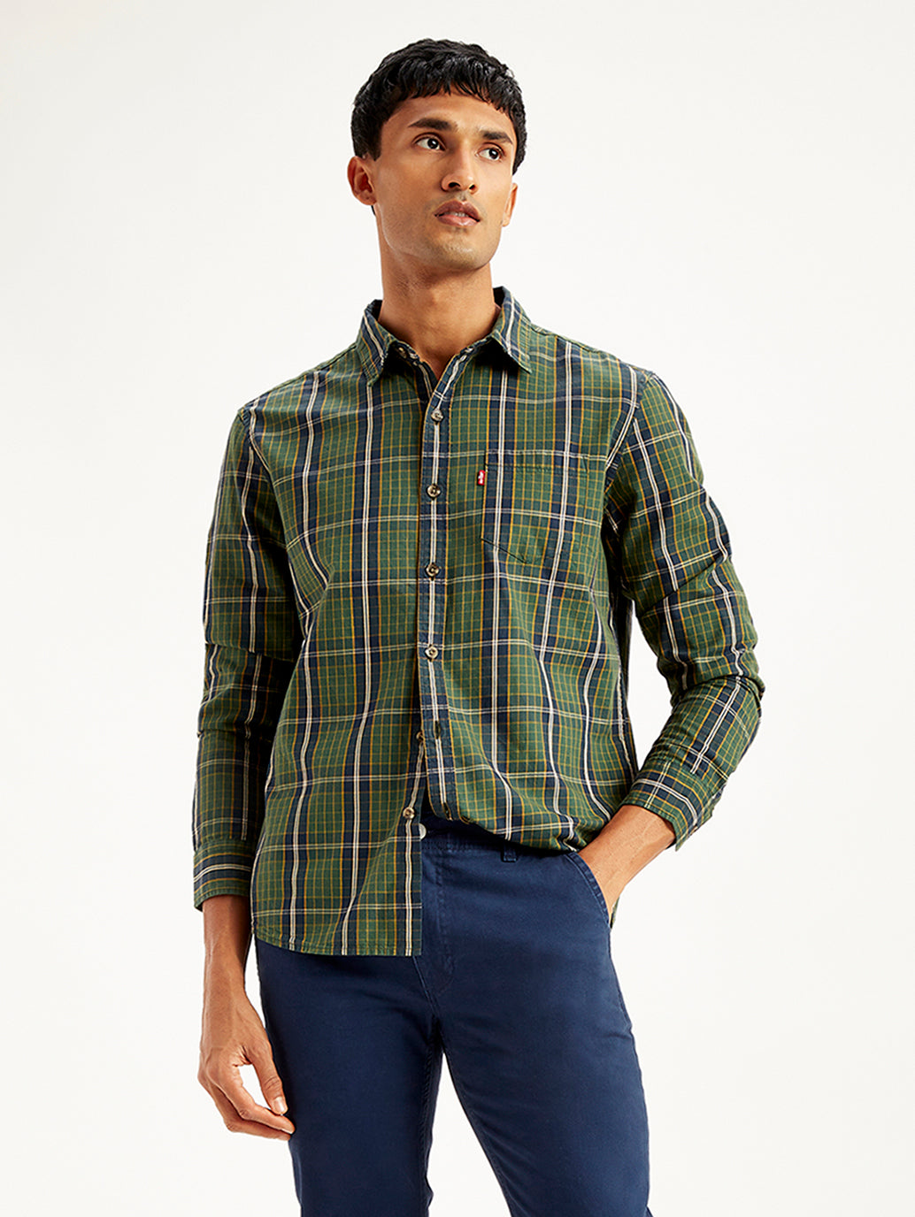 Men's Checkered Spread Collar Shirt