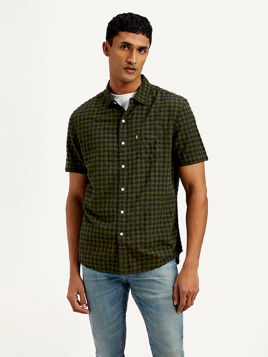 Men's Checkered Slim Fit Shirt - Front View