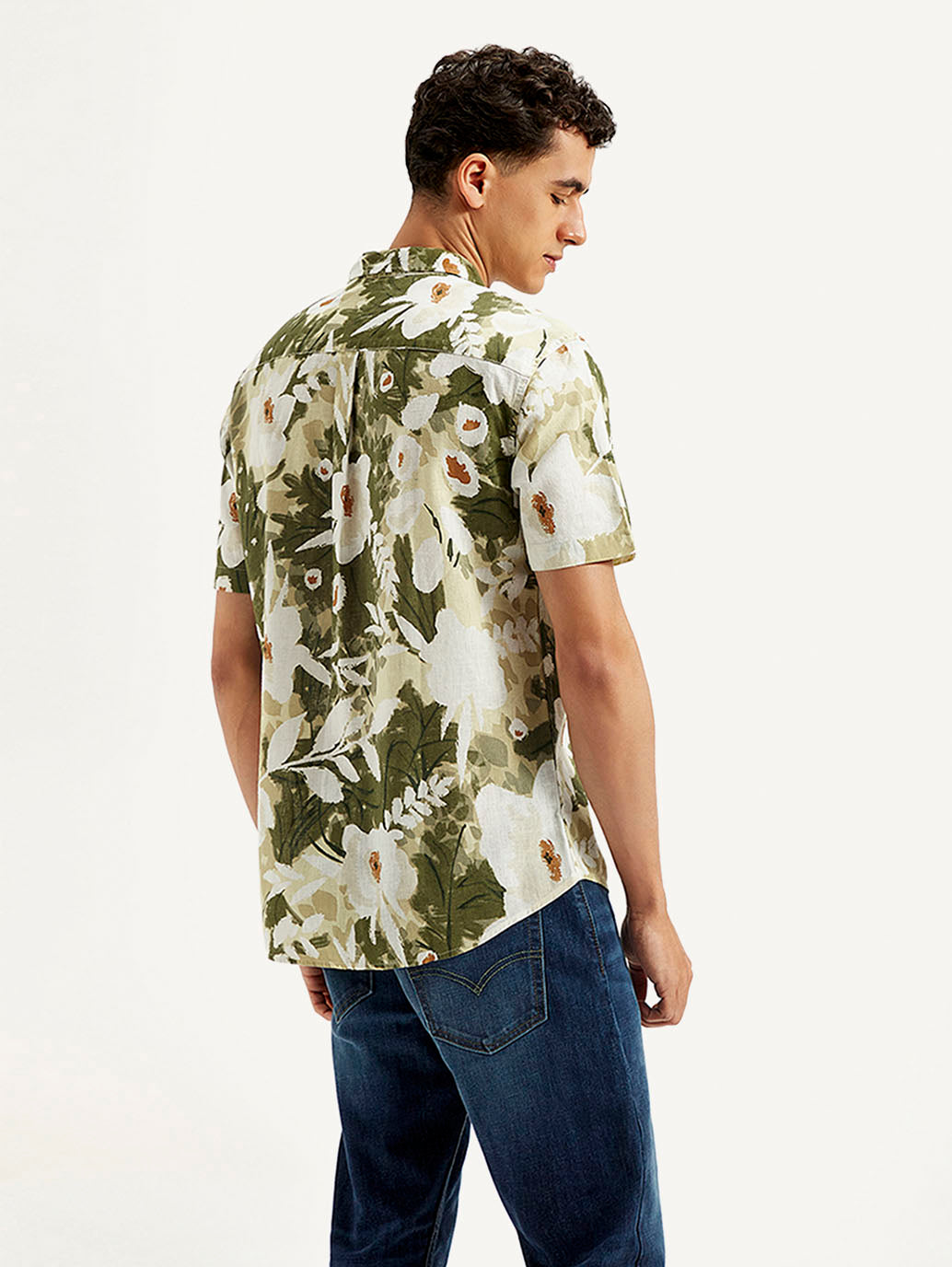 Men's Floral Slim Fit Linen Shirt - Back View