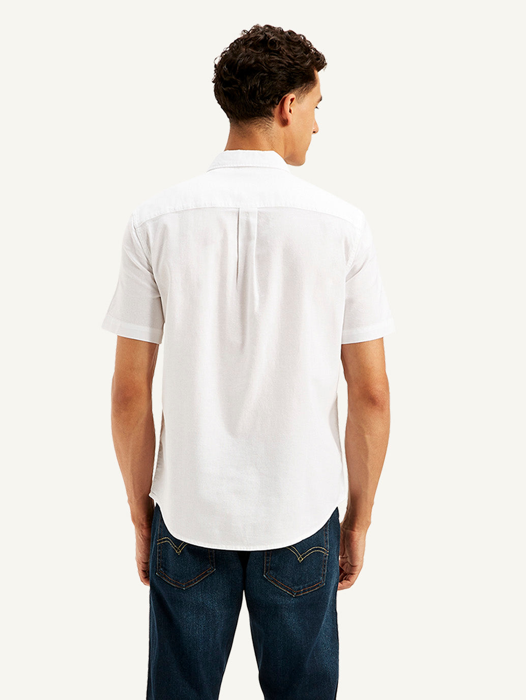 Men's Solid Slim Fit Oxford Shirt - Back View