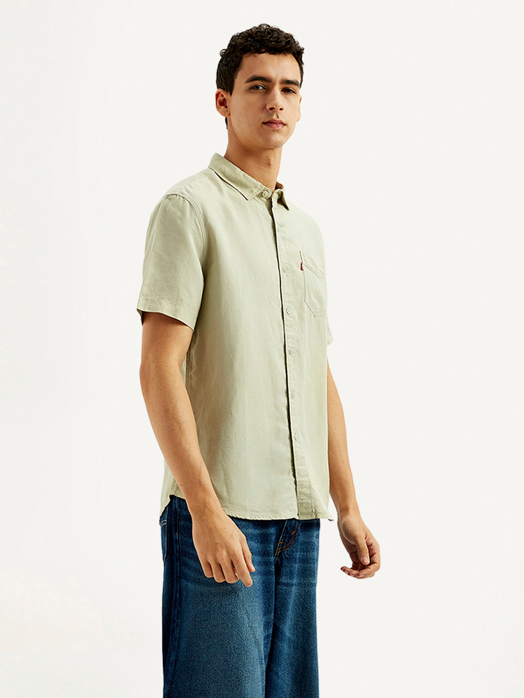 Men's Solid Slim Fit Linen Shirt - Side View