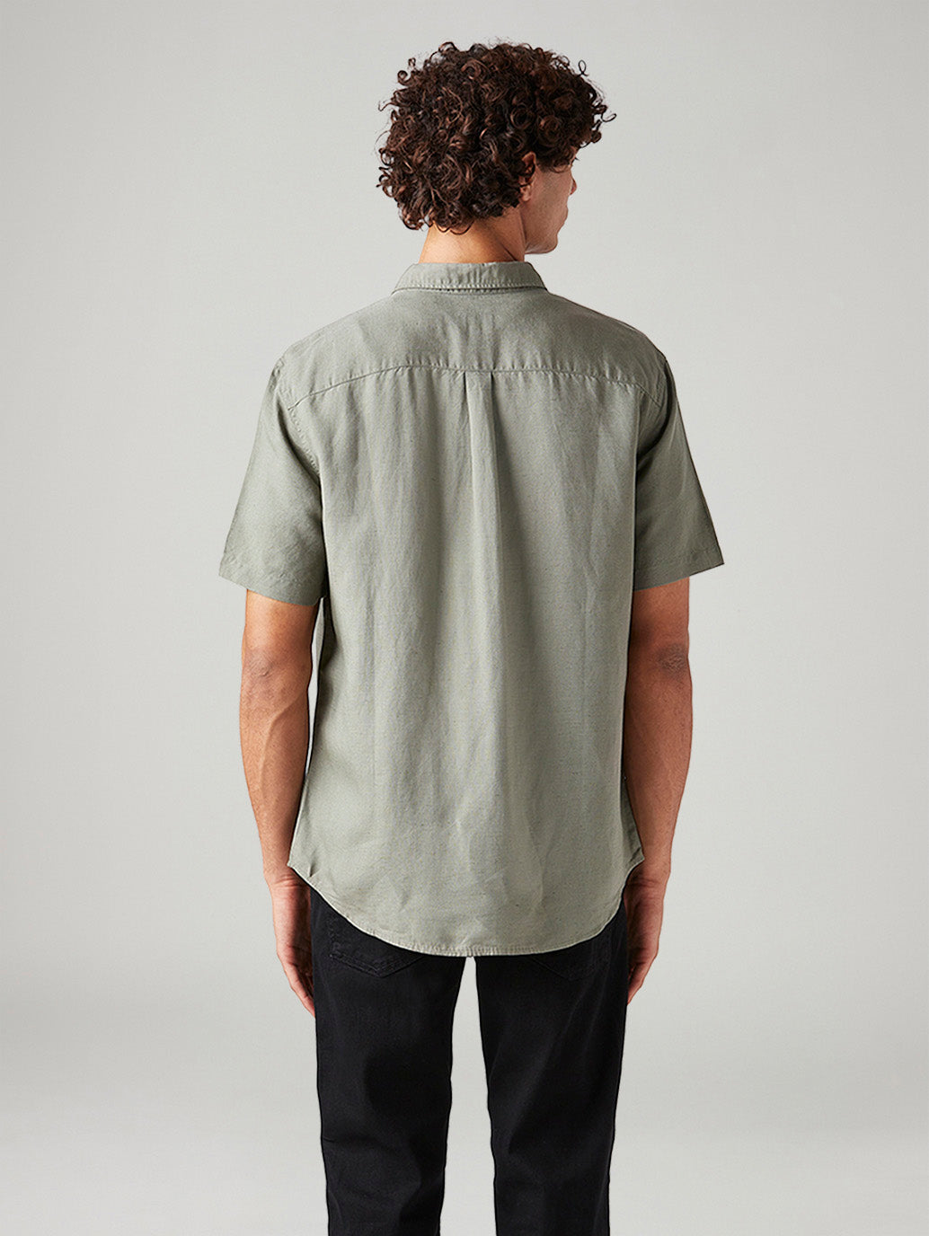 Men's Solid Slim Fit Linen Shirt - Back View