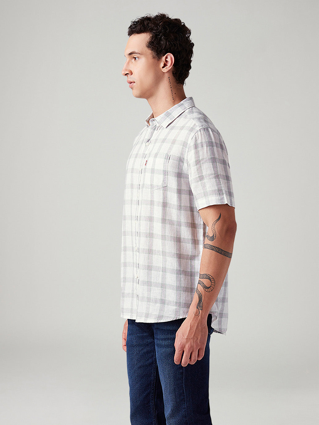Men's Checkered Slim Fit Shirt - Side View