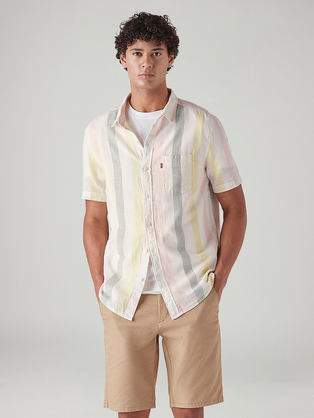 Men's Striped Slim Fit Linen Shirt - Styleshot View