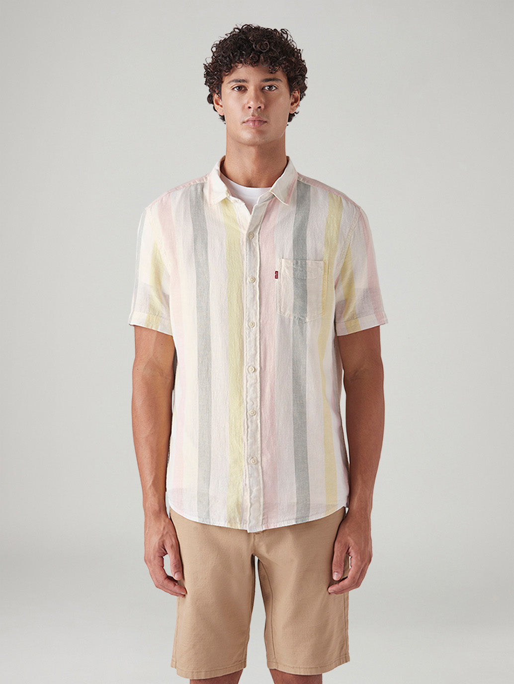 Men's Striped Slim Fit Linen Shirt - Front View