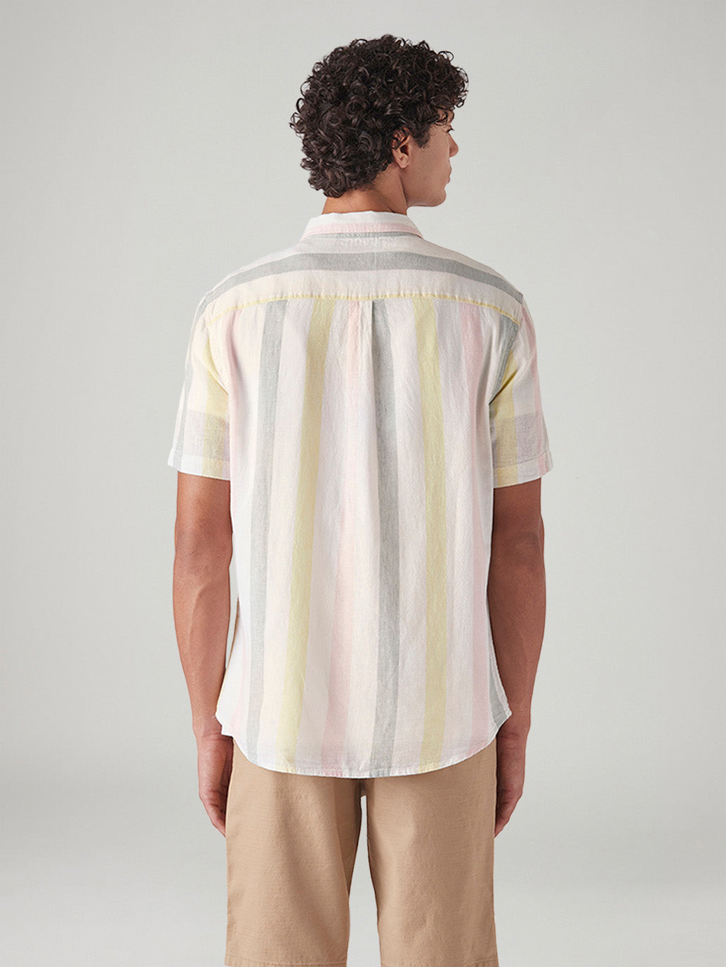 Men's Striped Slim Fit Linen Shirt - Back View