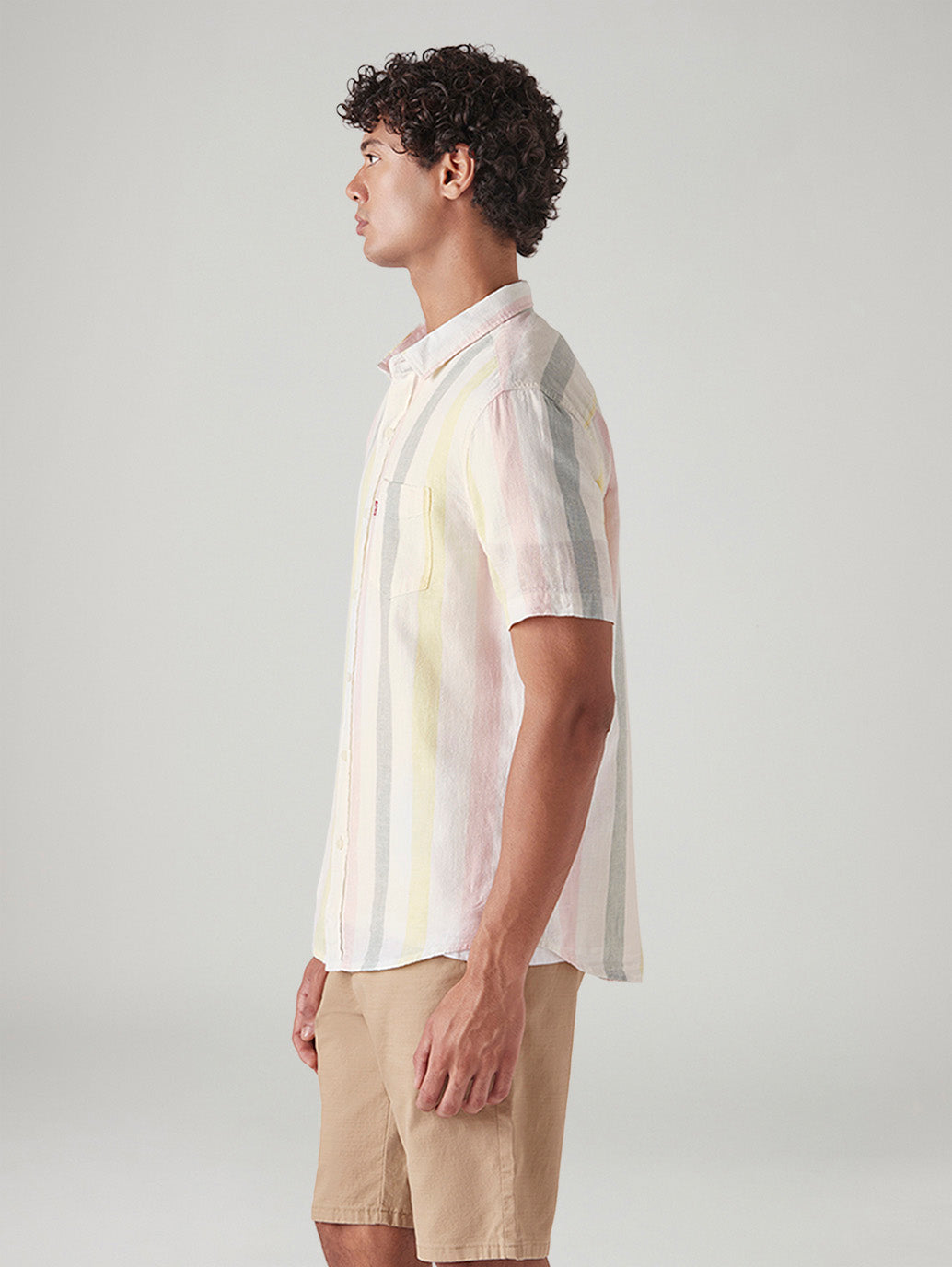 Men's Striped Slim Fit Linen Shirt - Side View