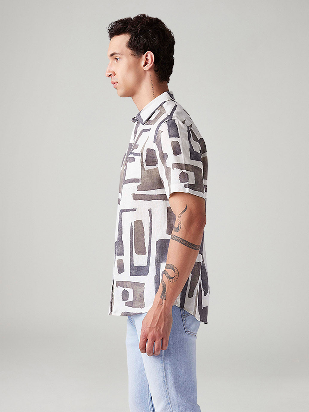 Men's Abstract Slim Fit Shirt - Side View