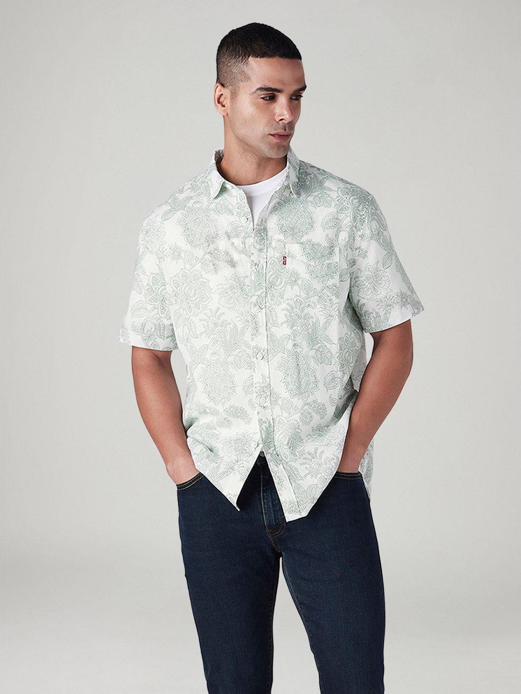 Men's Printed Slim Fit Linen Shirt
