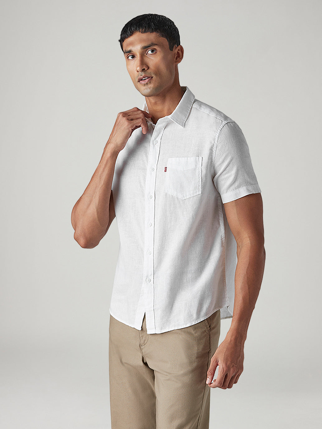 Men's Solid Slim Fit Linen Shirt - Side View