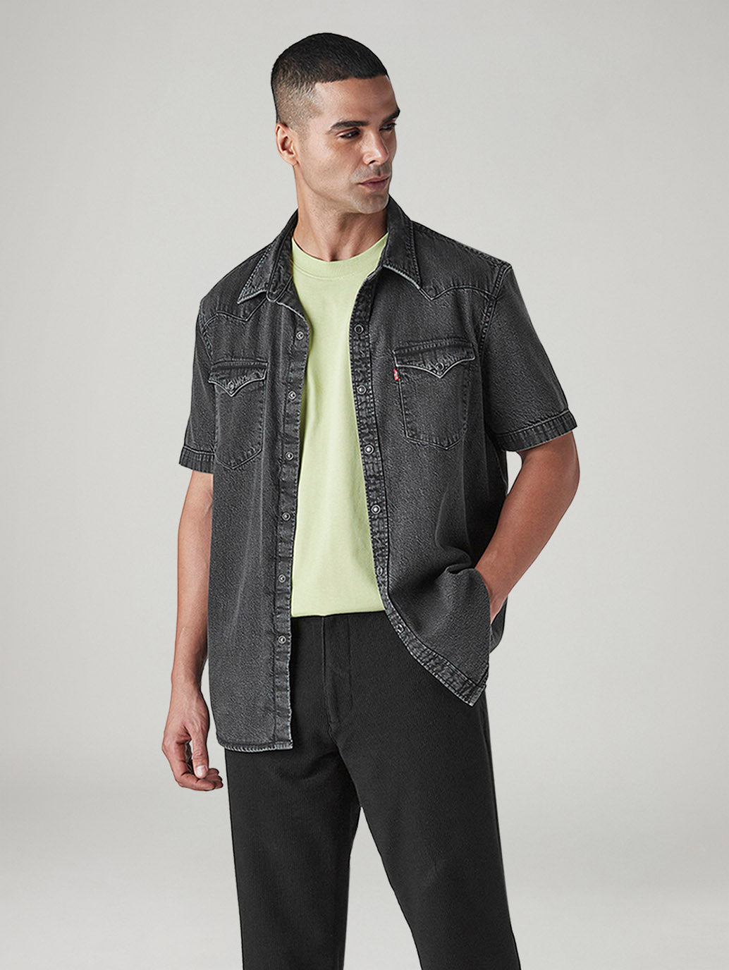 Men's Solid Slim Fit Denim Shirt