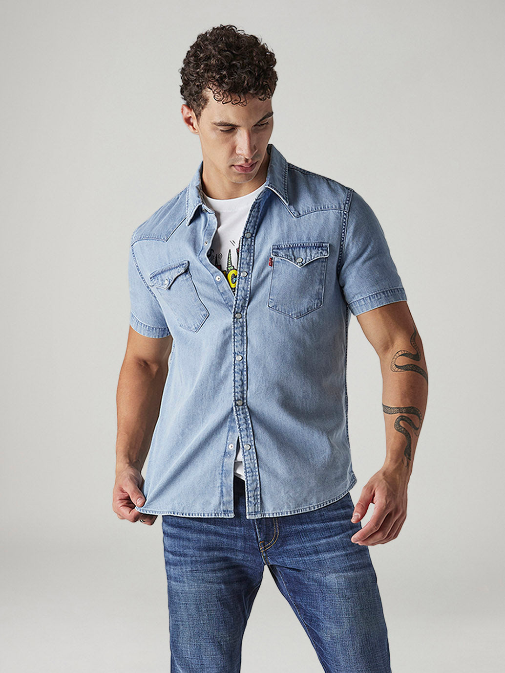 Men's Solid Slim Fit Denim Shirt