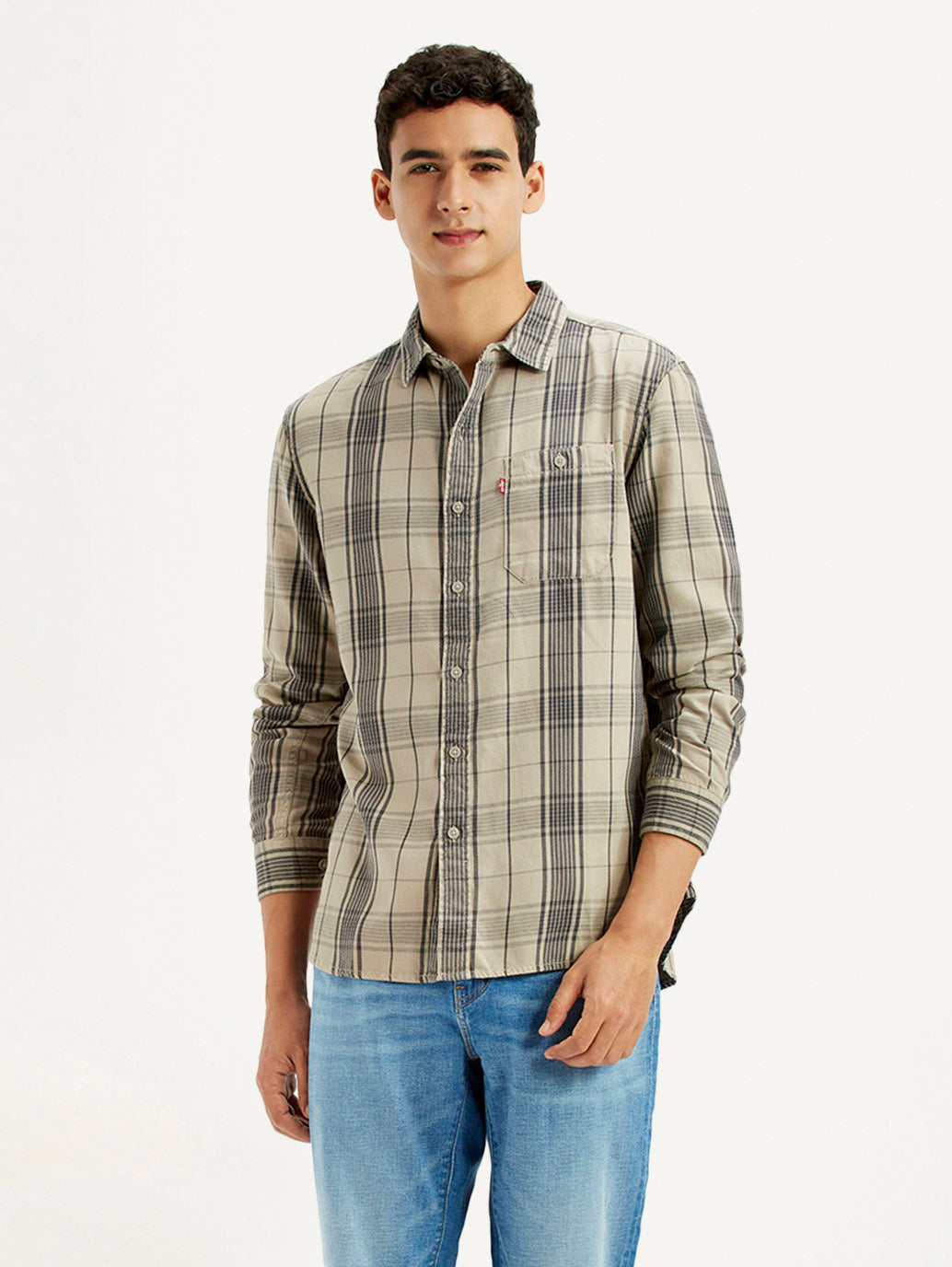 Men's Checkered Beige Slim Fit Shirt