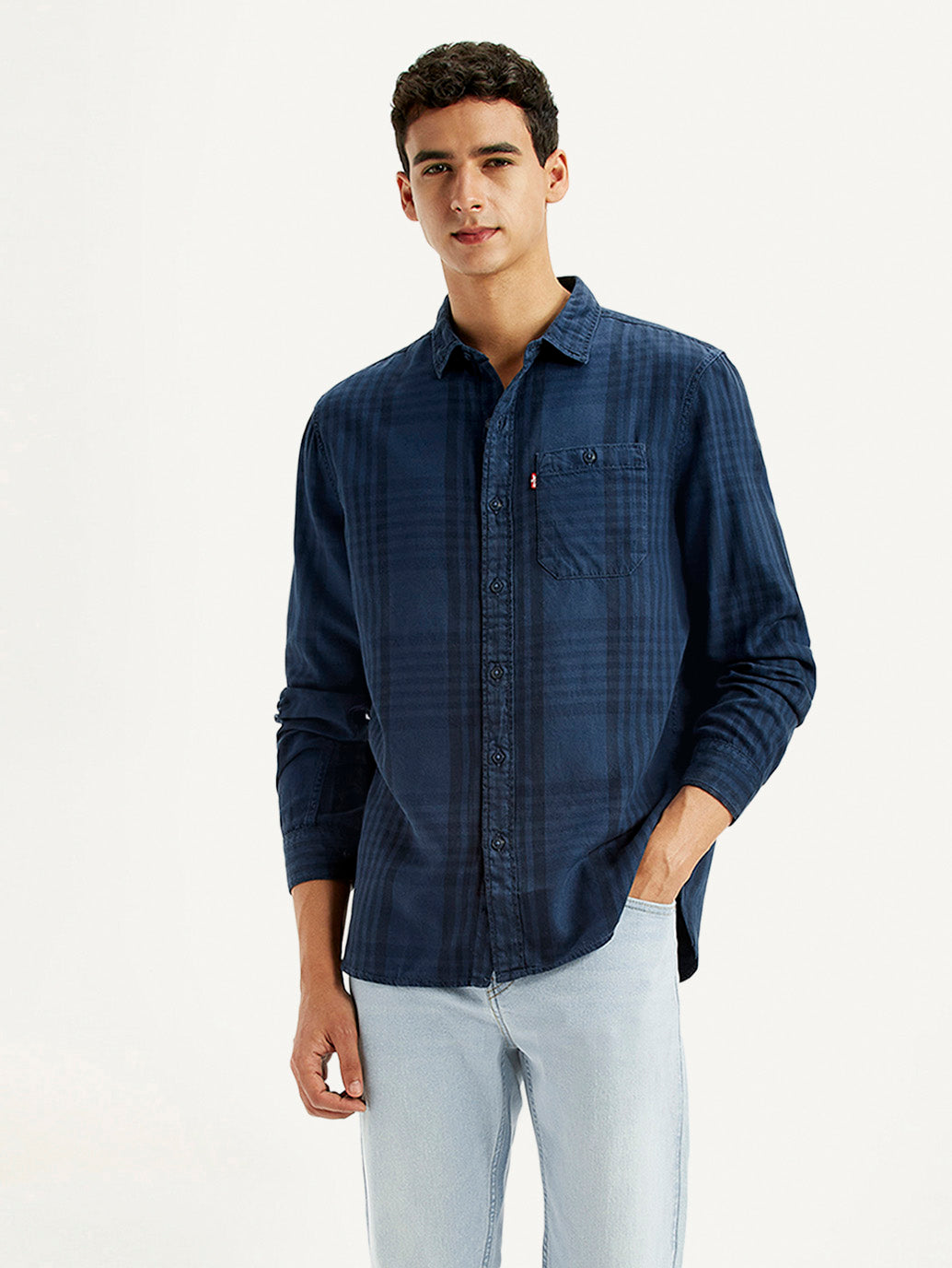 Men's Checkered Dark Blue Slim Fit Shirt