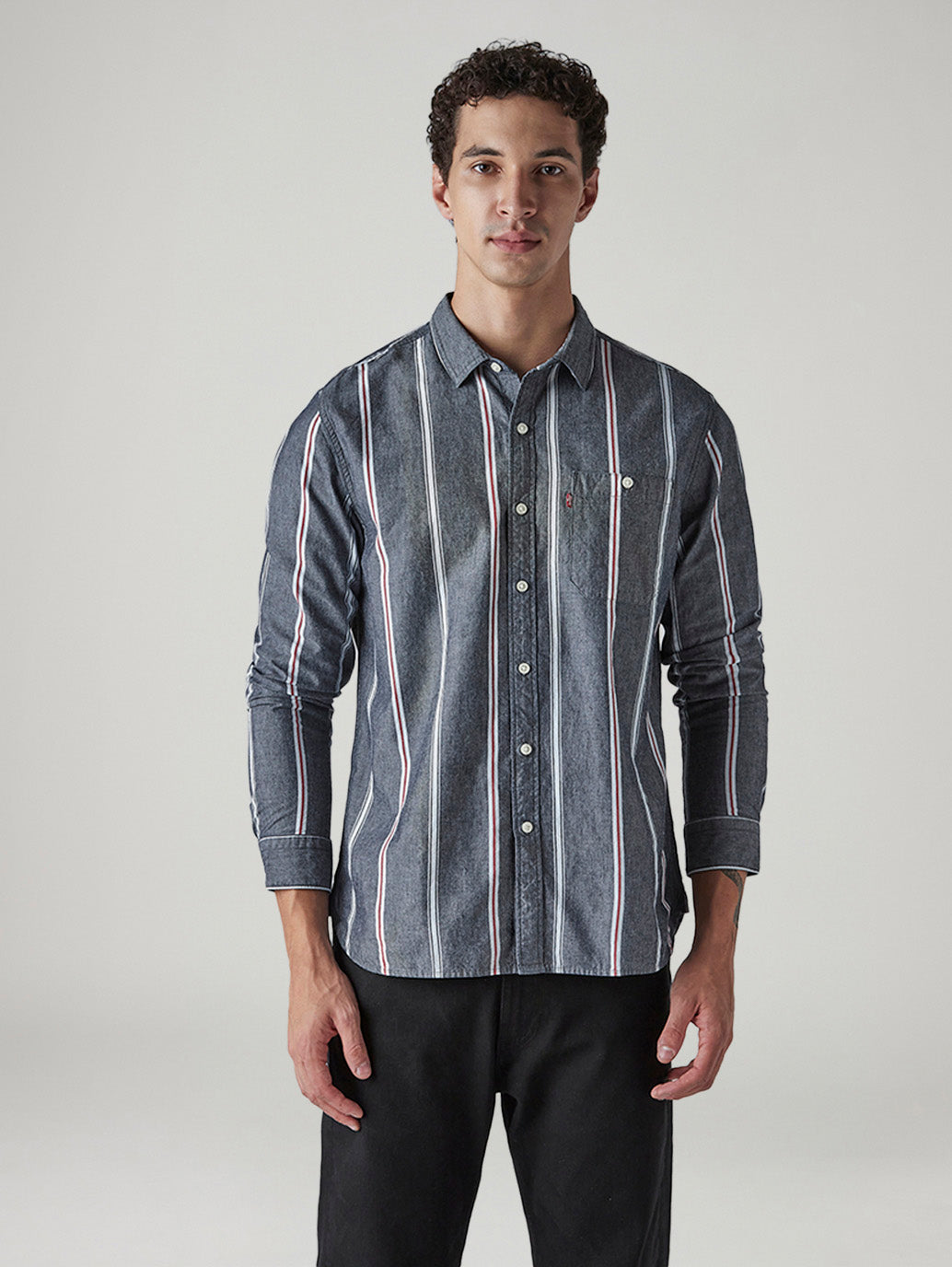 Men's Striped Slim Fit Dobby Shirt - Front View