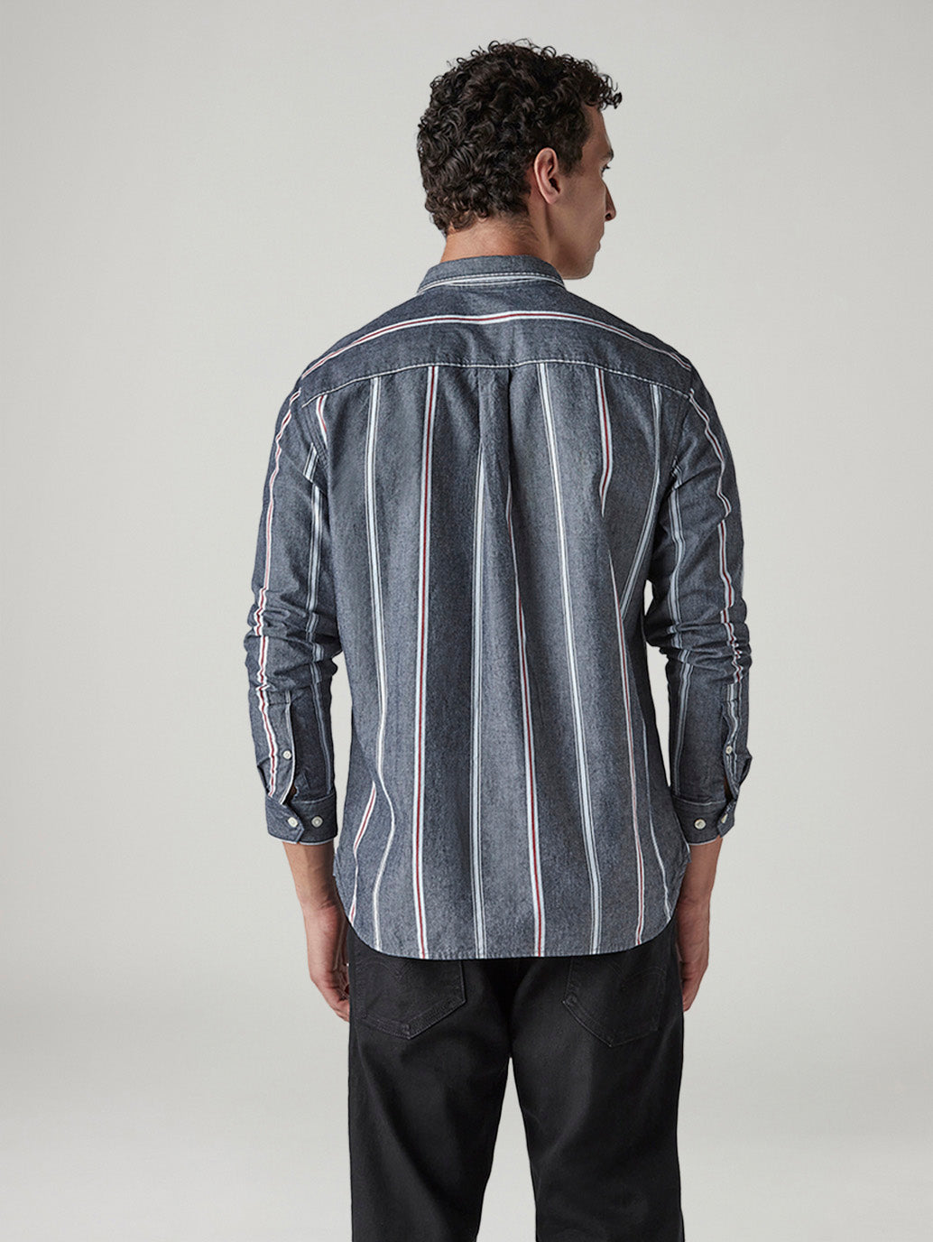 Men's Striped Slim Fit Dobby Shirt - Back View