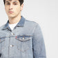 Men's Solid Spread Collar Denim Jacket - 21d4c20b-f0db-42bf-937b-0b76ed8ce68d View