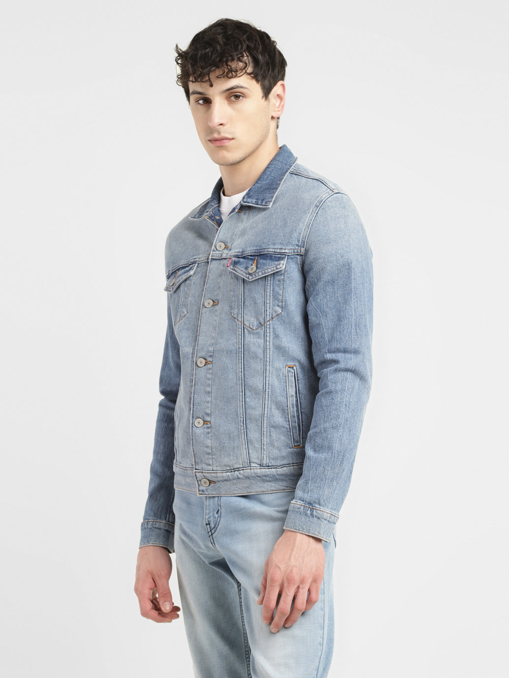 Men's Solid Spread Collar Denim Jacket - 3bf21945-60da-48a6-b19b-0832047b6b48 View
