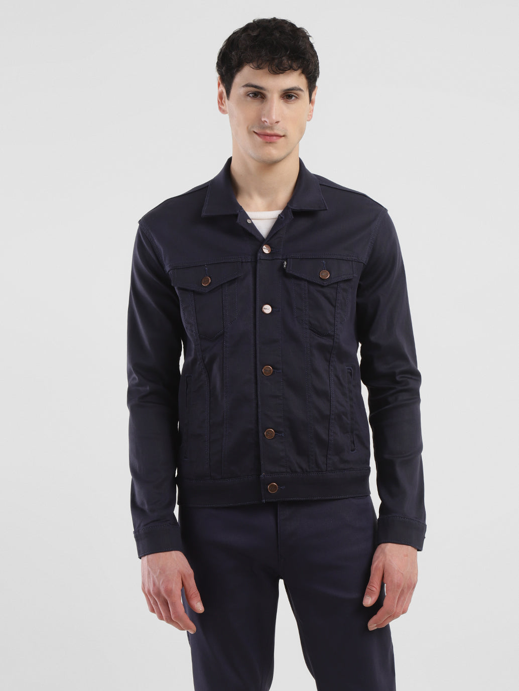 Men's Redloop Solid Navy Spread Collar Jackets - 0ea5d983-adda-43d6-bad8-be56798b1e7d View