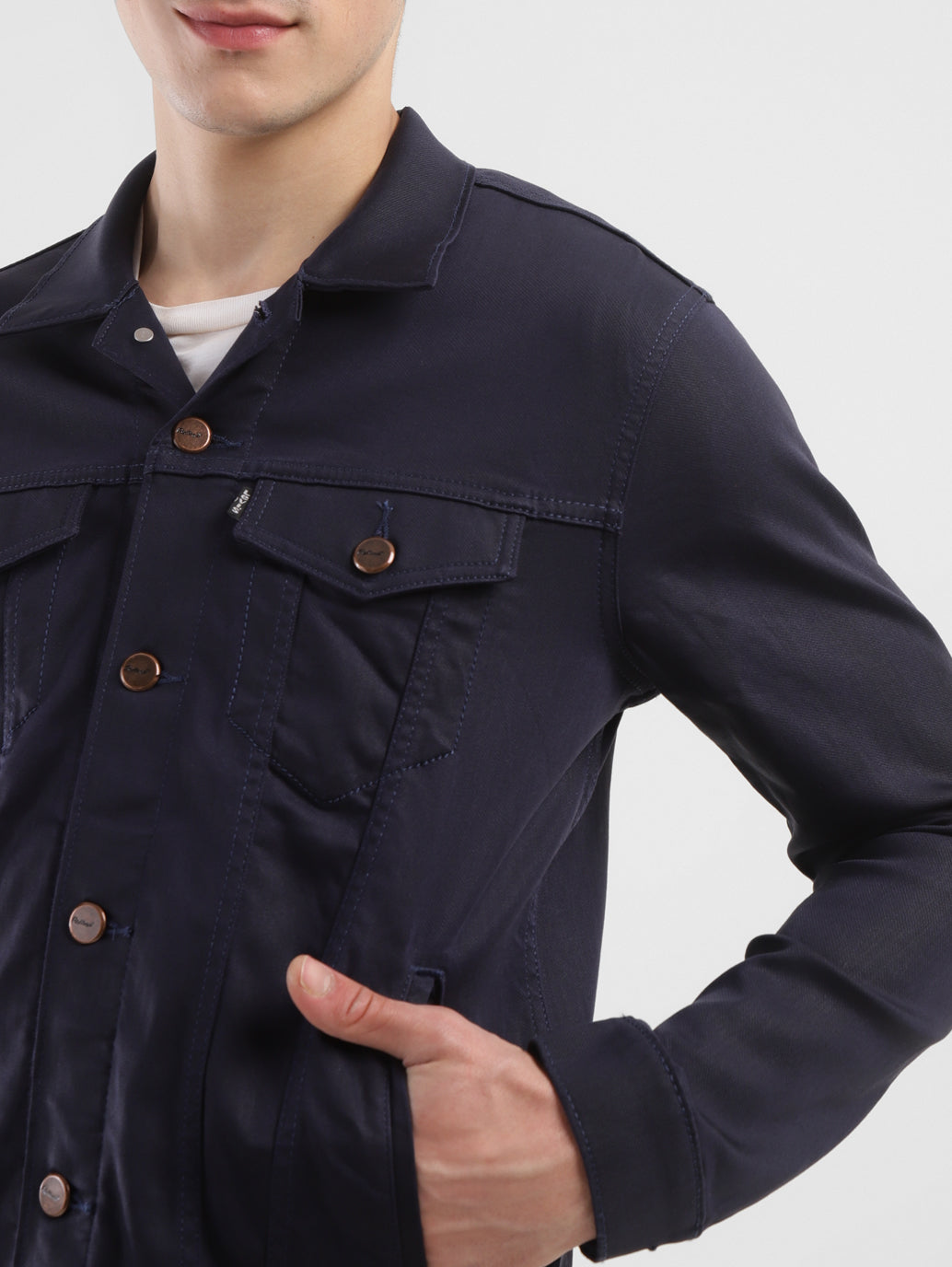 Men's Redloop Solid Navy Spread Collar Jackets - 2712e86f-31e4-437a-980b-3c9ac04d24e4 View