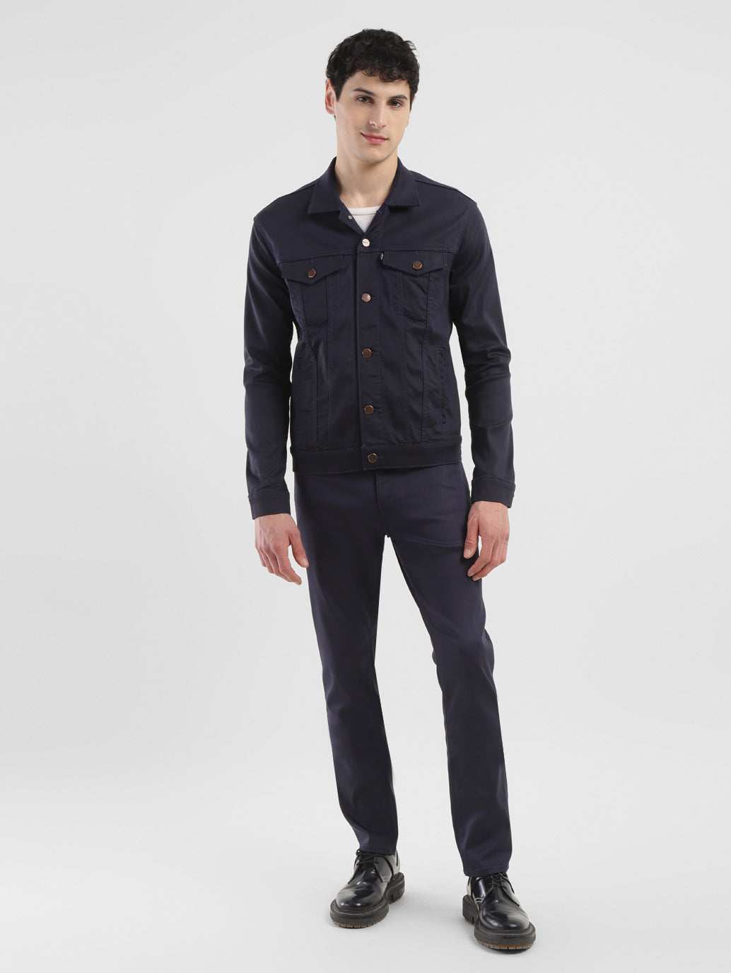 Men's Redloop Solid Navy Spread Collar Jackets - f629f6ae-5f37-40cf-9234-edf62b801d13 View