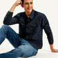 Men's Redloop Solid Navy Spread Collar Trucker Jacket - 01515ade-4792-49f6-801f-7a8219bc2dd0 View