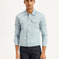 Men's Solid Light-Blue Spread Collar Trucker Denim Jacket - Front View