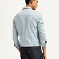 Men's Solid Light-Blue Spread Collar Trucker Denim Jacket - Back View
