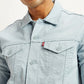 Men's Solid Light-Blue Spread Collar Trucker Denim Jacket - Detail View