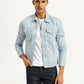 Men's Solid Light-Blue Spread Collar Trucker Denim Jacket - Styleshot View