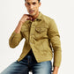 Men's Solid Tan Spread Collar Trucker Jacket - Elevated View