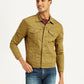 Men's Solid Tan Spread Collar Trucker Jacket - Front View